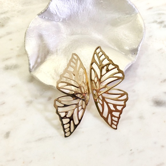 Gold Butterfly Wing Earrings - Picture 3 of 7